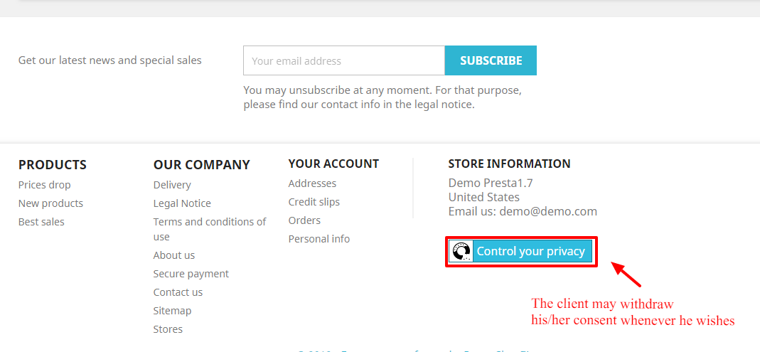 Customer reopening the GDPR privacy settings