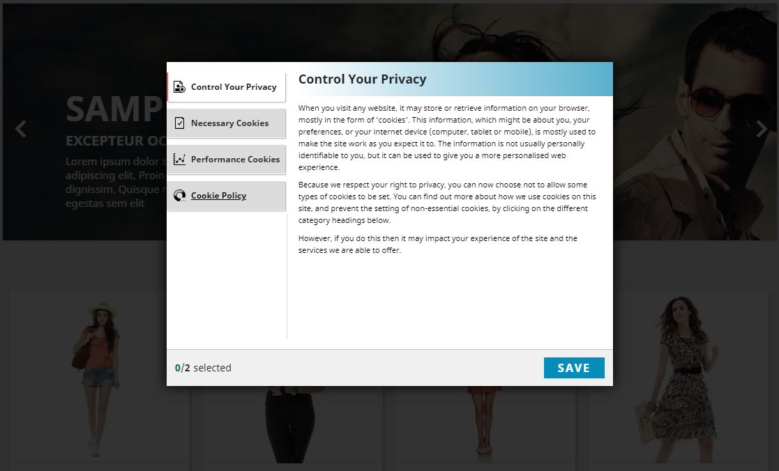 GDPR consent pop-up on a PrestaShop store